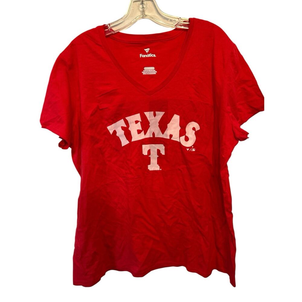 Texas Rangers Fanatics Women’s Red V-Neck T-Shirt Size 2XL